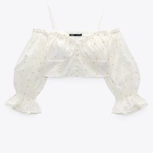 Zara Cream Off-Shoulder Blouse with Gold Accents